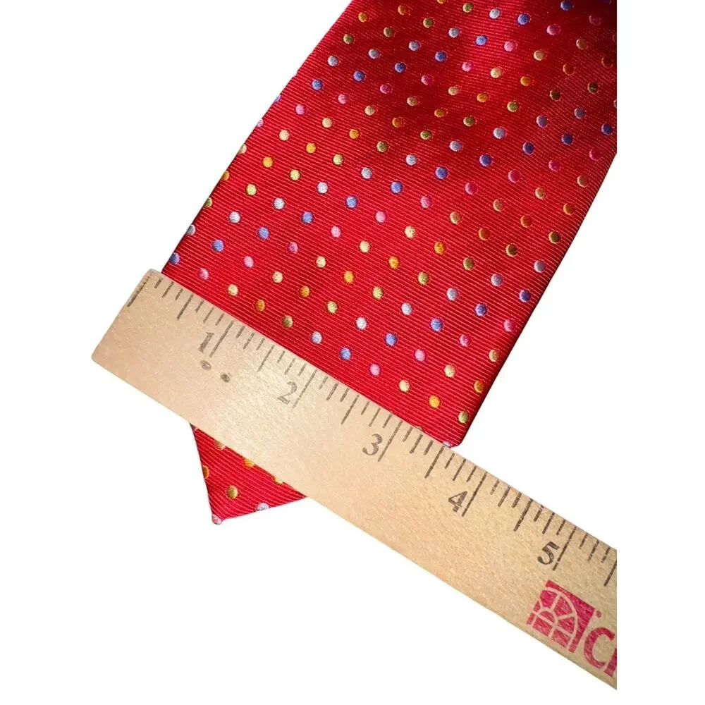 Paul Fredrick Red Silk Tie Multicolor Polka Dot Long Classic Mens Necktie Career